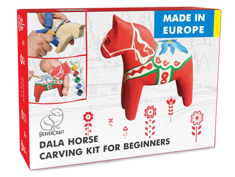 BeaverCraft Wood Carving Kit with Whittling Knife & Basswood - Whittling Set DIY 02 Dala Horse - Hobbies for Adults and Teens - Wood Carving Tools - Hobby Gifts - Image 1